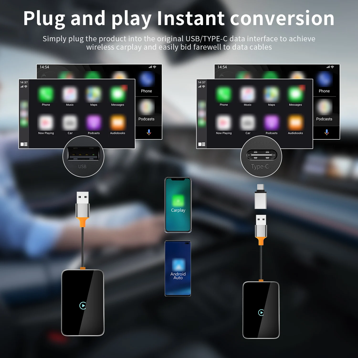 Wireless Carplay AI Box Universal Car Radio Multimedia Video Player Universal Smart Phone Adapter for iOS Android Auto Carplay