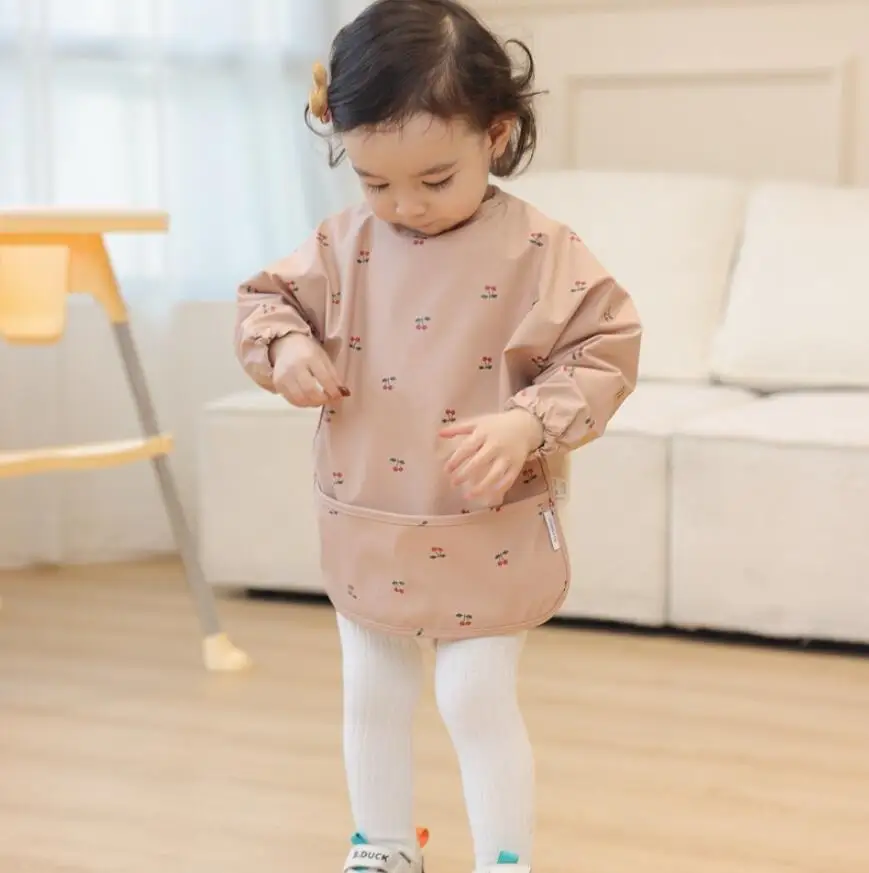 CE CPC certificate 60 designs PU smock bib baby bib waterproof feeding long sleeves apron support accept custom