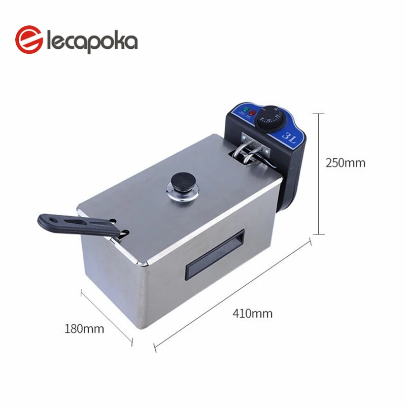 Household Manual Power Source 3L Stainless Steel Electric Deep Fryer Hot Dogs Small Chips Square Basket Small Potato Fryer US