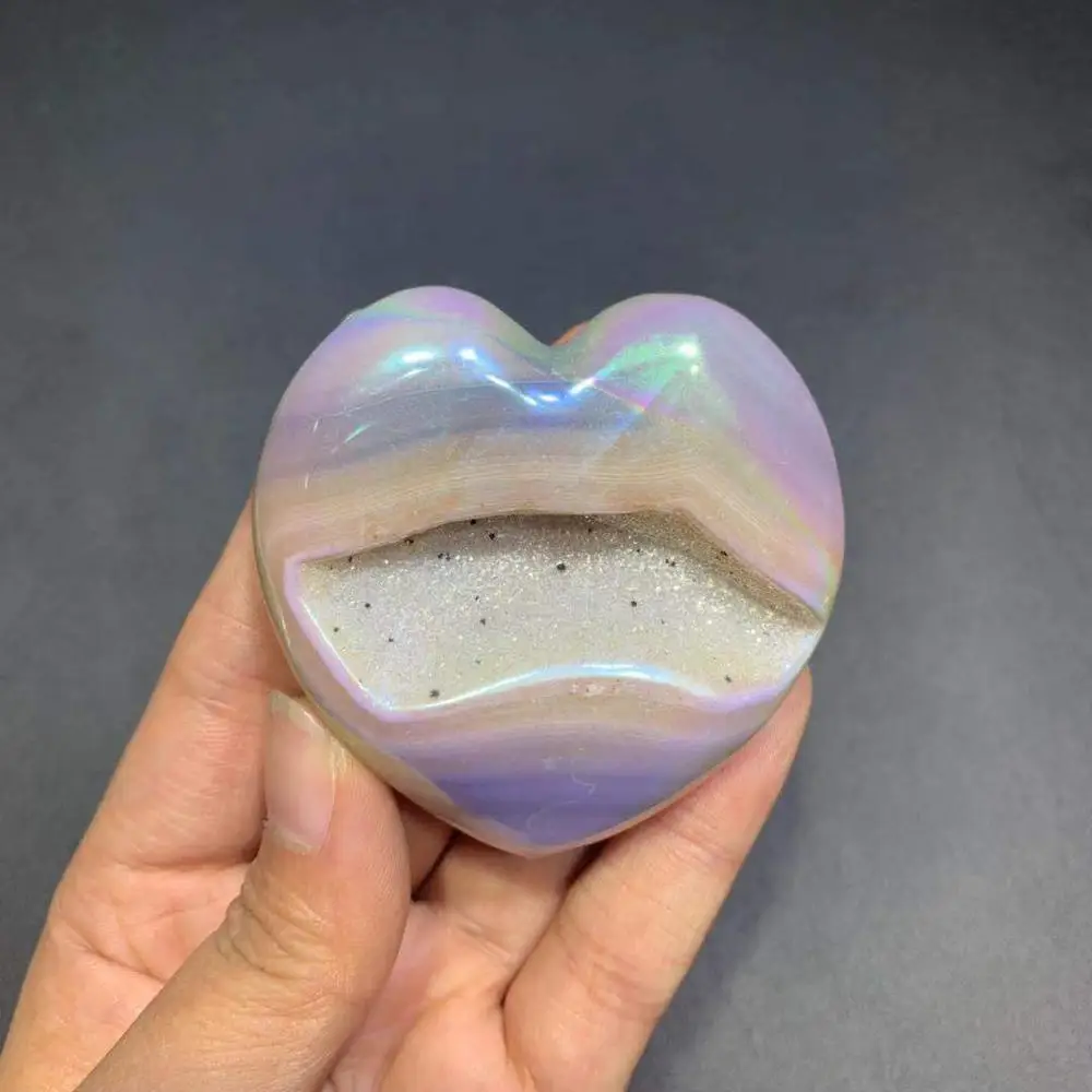 Оптовая продажа природный гальванический Агат aura agate жеодовый кристалл в форме сердца для украшения