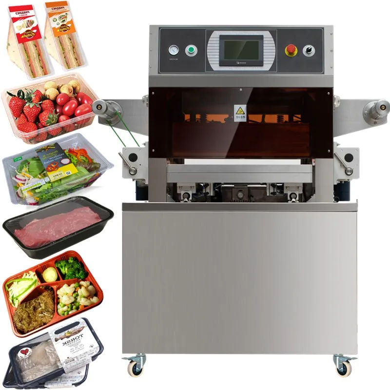 semi automatic map tray sealer meat fish food modified atmosphere vacuum packaging machine for ready meal lunch sandwich fish
