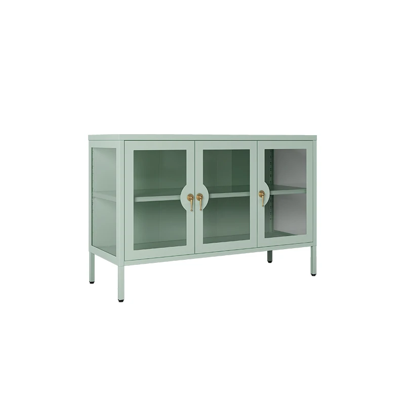 GREEN COLOR LIVING ROOM CABINET MODERN DESIGN 3 DOOR GLASS DISPLAY CABINET WHOLESALE CUSTOMIZED FURNITURE