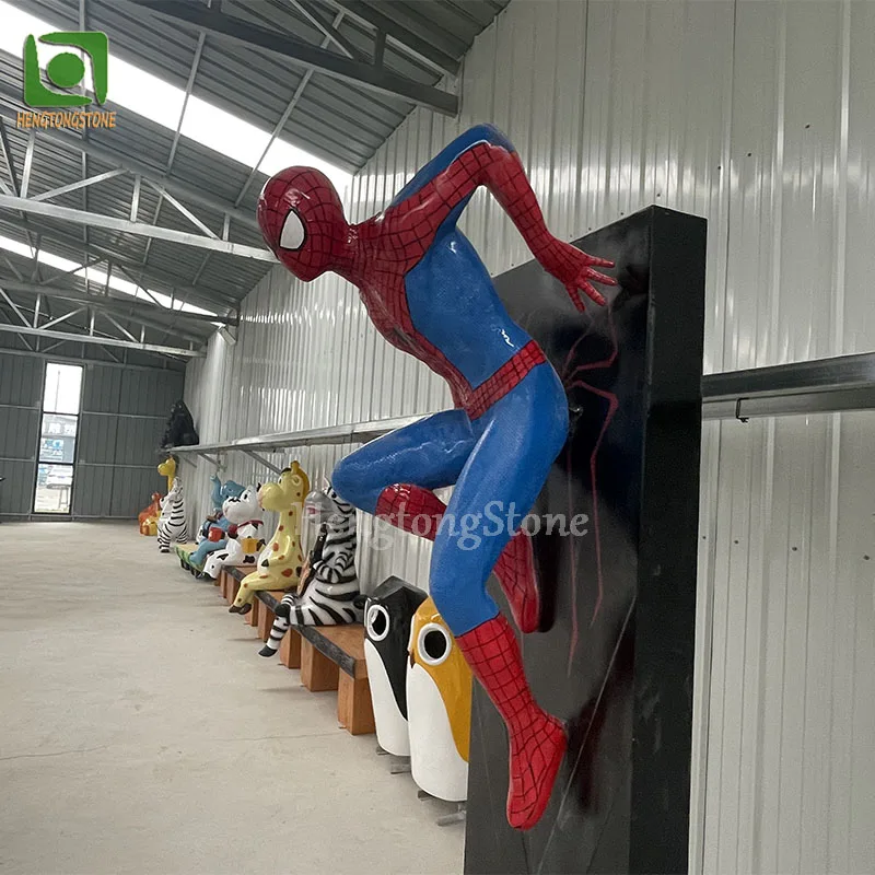 Factory Resin Fiberglass Outdoor Shopping Mall Cartoon Spider Man Statue