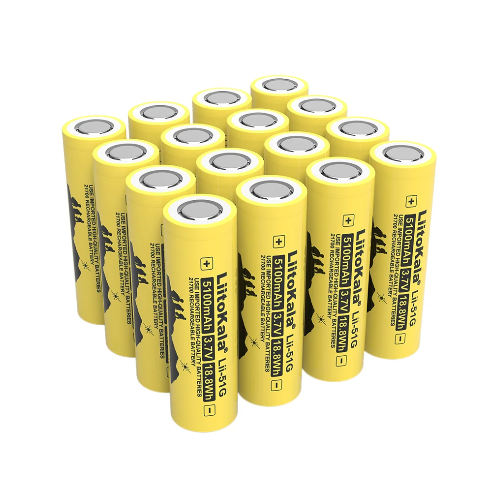 LiitoKala 21700 battery 3.7v li-ion rechargeable batteries 5100mAh 21700 cell lithium ion electric bicycle battery Lii-51G