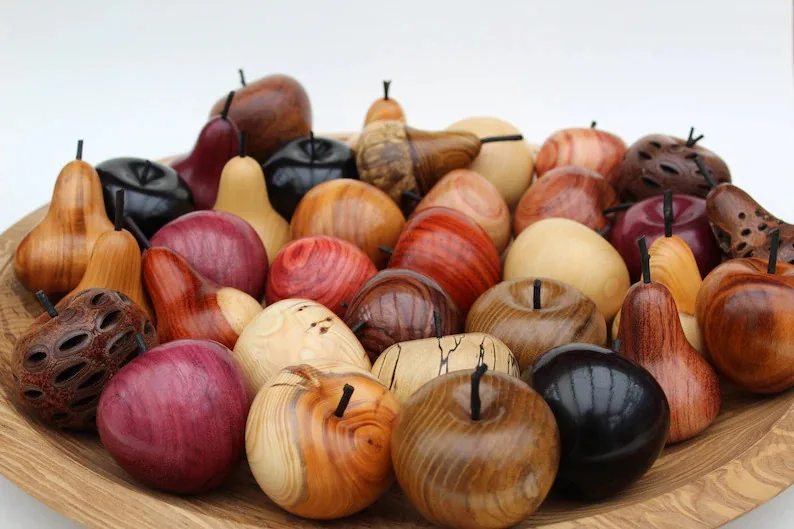 Collectables Fruit Ornaments Wooden Apples Wood Decorative Accents wooden fruits
