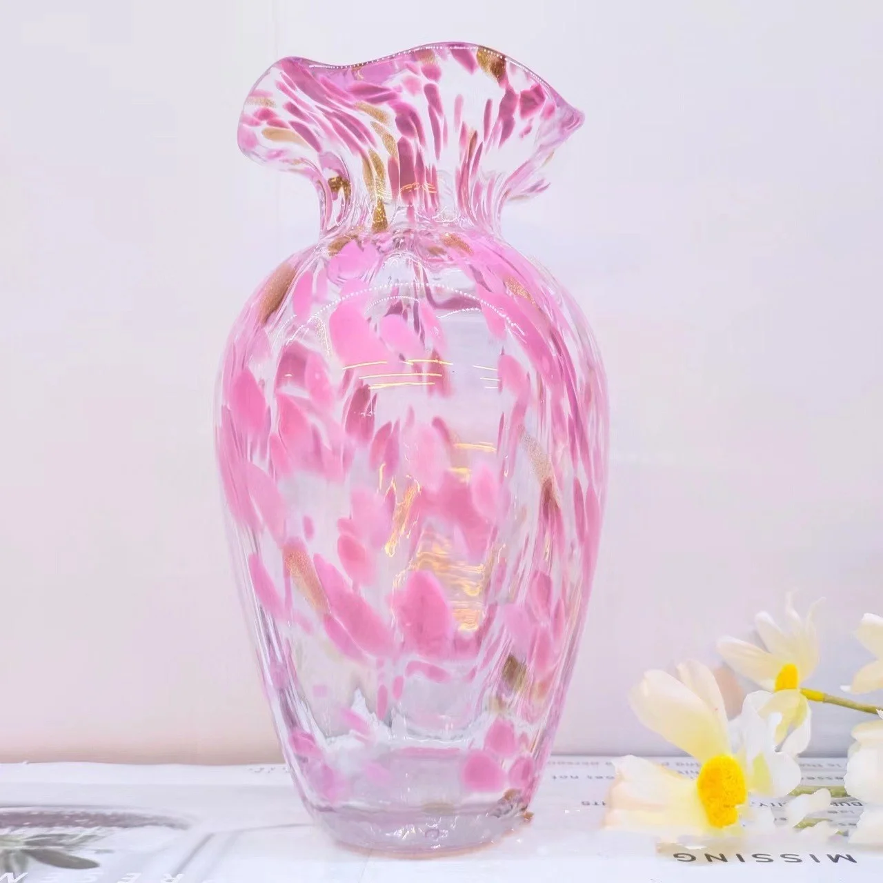 Interior Decor Colored Cherry Pink Vase Color Glazed Liuli Murano Glass Unique Europe Customized MJ Hand Made Blown Artist Home