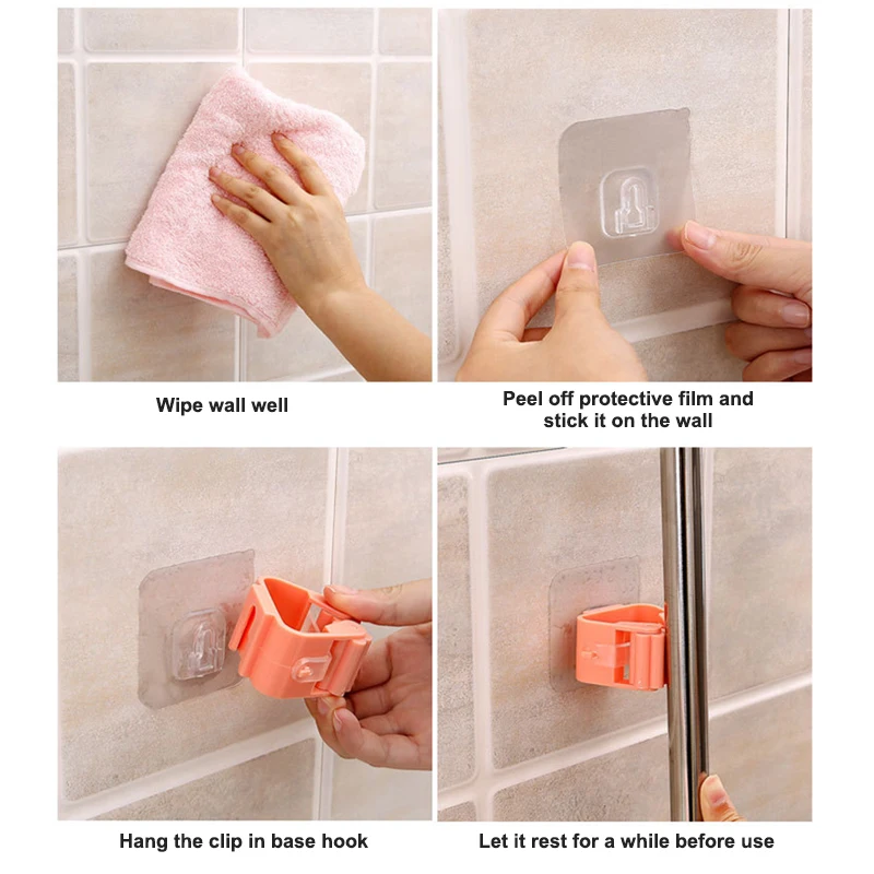 Bathroom Broom Holder Wall Mount Shelf Organizer Hook On Walls Kitchen Storage Tool