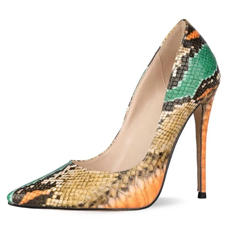 Fancy Pointed Toe Shoes for Women Slip on Sexy Snakeskin Prints Stiletto High Heels Shoes High Quality Ladies Fashion Pumps