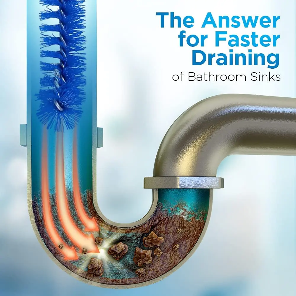 Fuller Brush Drain Cleaner Brush Flexible Thin Long Scrub Cleaner for Tubes Pipes Bristled Stick for Clean Dish washer Drains