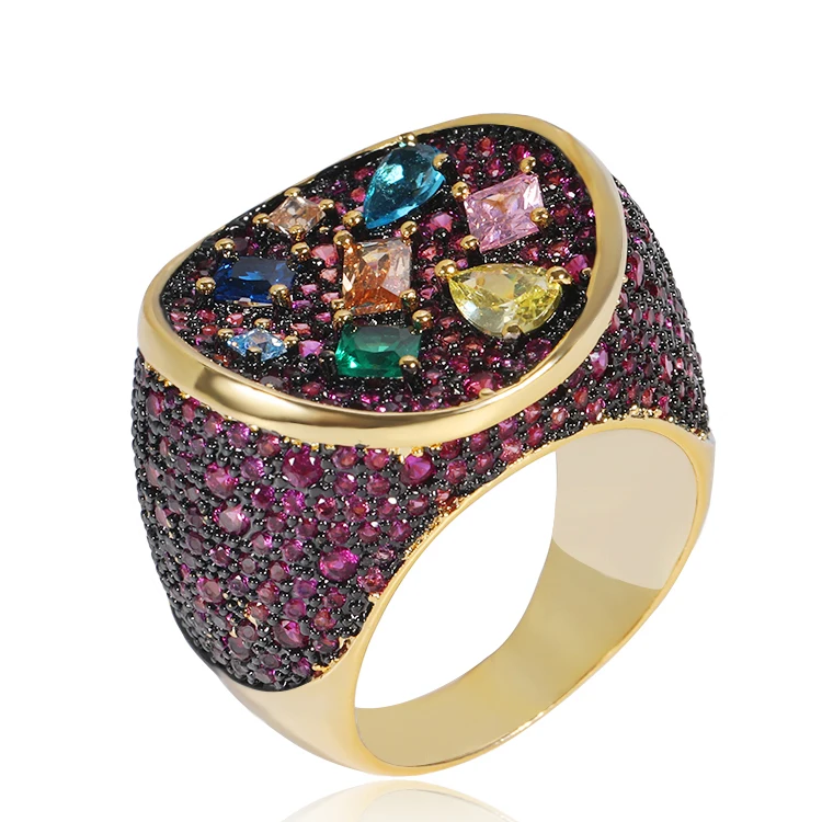 
Good Quality Full Stone Red Color Zircon Micro Paved Ruby crystal Jewelry Ring big size For women or men 