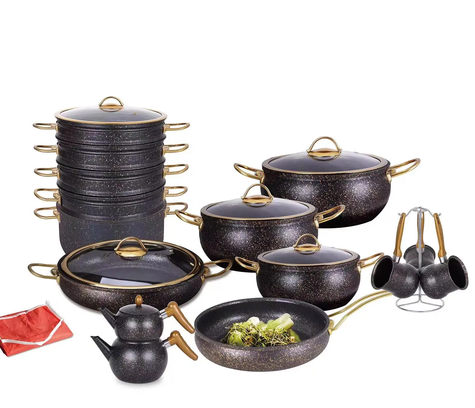 6 piece cookware set Forged Aluminium Cookware Non-Stick  Coating with Stainless Steel Steamer