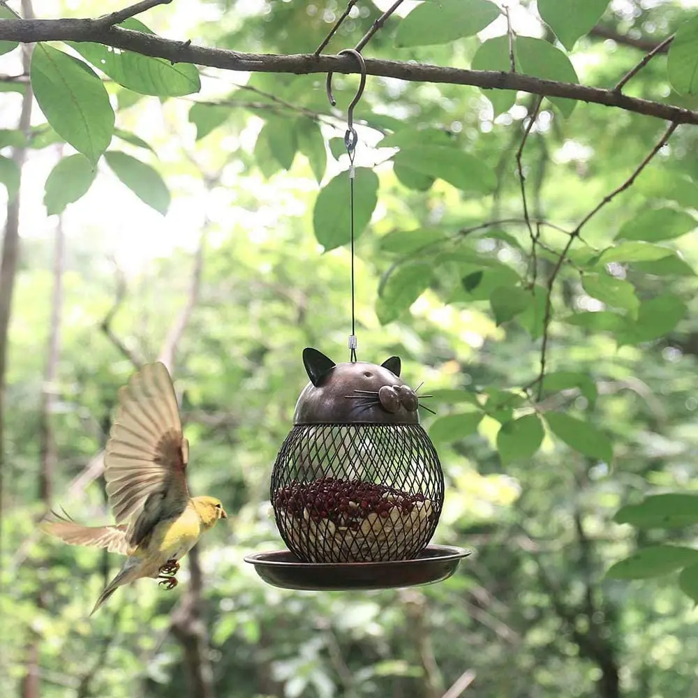 Outside Wild Bird Feeder Metal Frame Squirrel Proof Bird Feeders Hanging for Garden Yard Decoration Cute Cat Shaped