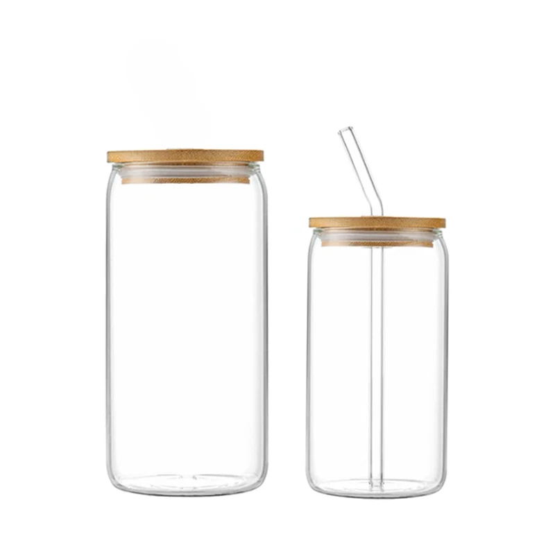 Wholesale Ice Clear Glass Cups With Dome Lid Straw Coffee Bottles Milk Cup Drinking Glasses for Bubble Tea Smoothie Coke Soda