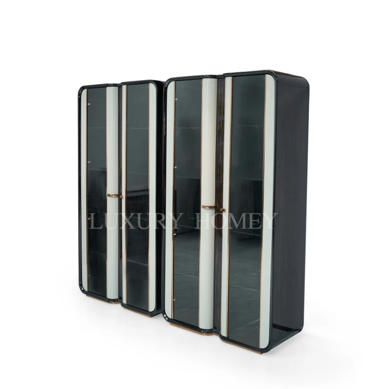 Modern Luxury Glass Wooden Veneer Wine Cabinet Home Bar Showcase Wood Display Showcase Living Dining Room Wine Bar Cabinet