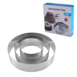 3pcs Stainless Steel Cake Mold Round Cake Ring Mousse Brownie Mould Heart Cake Decorating Mold Square Dessert Baking Tools