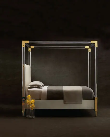 
New 2021 Factory price modern design acrylic transparent canopy bed frame Lucite Bedroom Hotel bed 