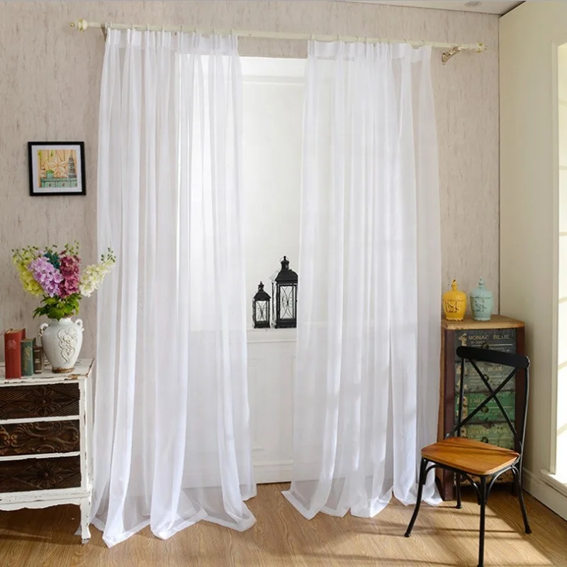 Net Solid White Sheer Voile Lace Window Curtain Fabric modern style drapery treatment Manufacturer curtains