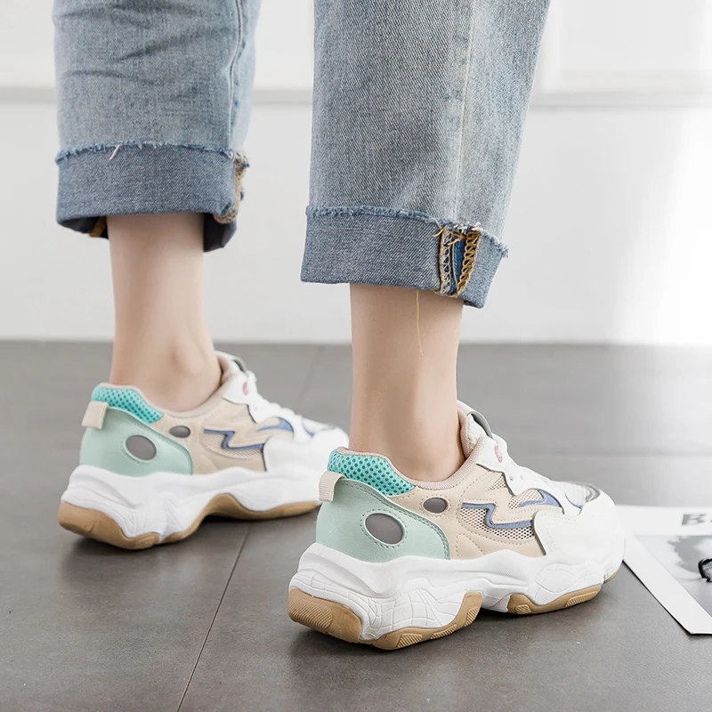 HX-D-9051-1 Wholesale Fashion  Female Sneaker Women Footwear Casual Ladies Flat Shoes Sneakers Wedge Sport Platform Shoes