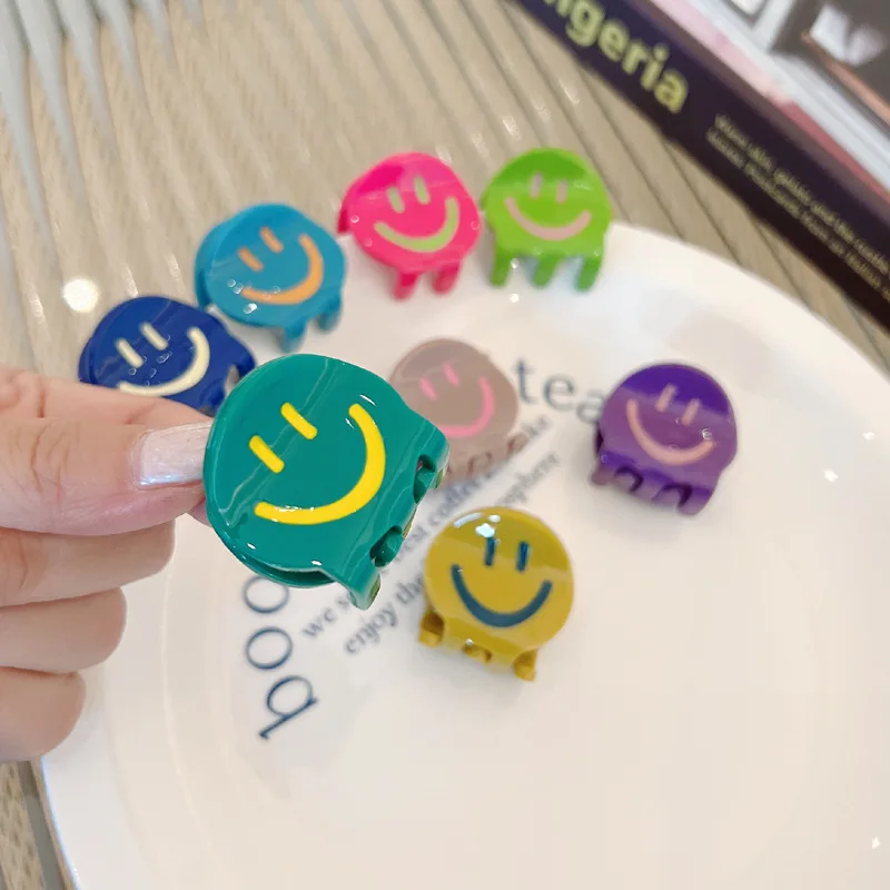 Hawaiian high ponytail grip claw smile small acetate round circle smiley face jaw hair claws clip acrylic china