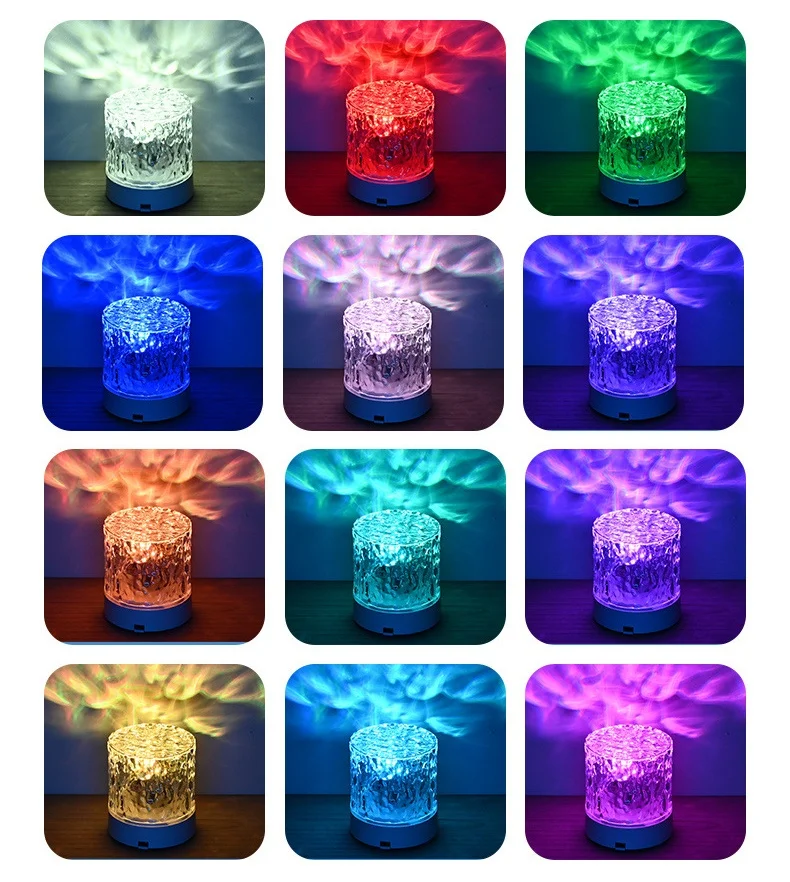 Атмосферный свет USB проекционный с автоматическим вращением RGB водяной волнистый красочный рябь прикроватный ночник