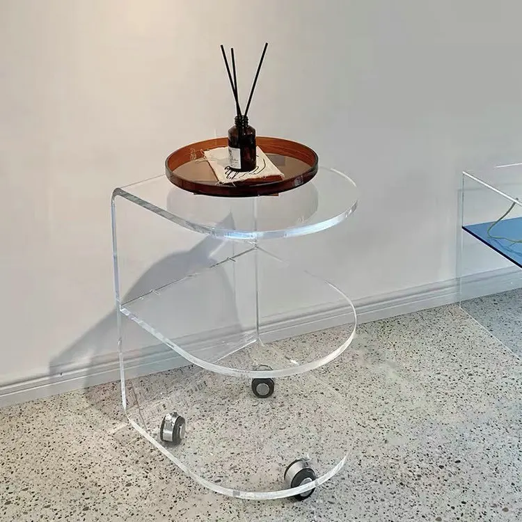 2023 Factory Wholesale Modern Lucite Bedside Table Clear Acrylic Trolley Table C Shape Side Table