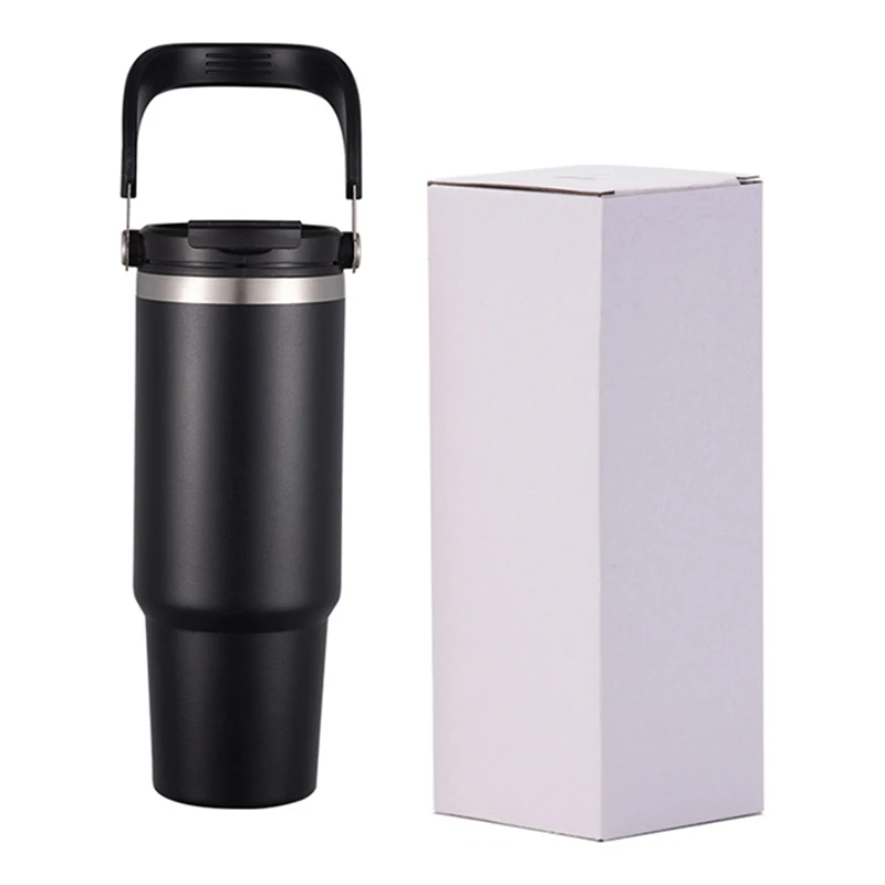 Customized Logo 30 OZ Double Wall Vacuum Tumbler Cups Stainless Steel Insulated Thermos Bottles With 2 In 1 Drinking Lid&Handle