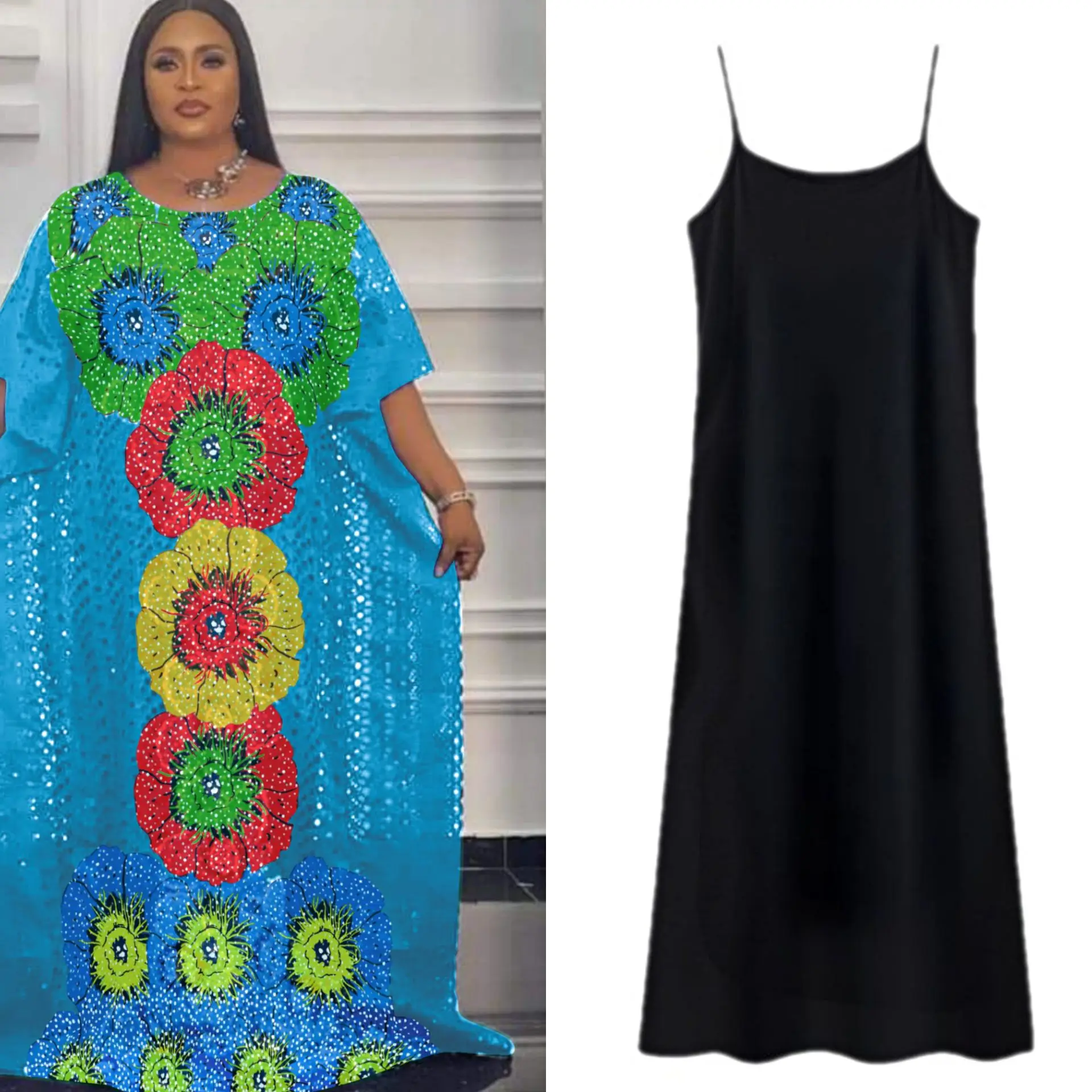 2022 New Design African Fashion Lace Abaya For Women Guipure Lace Water Soluble Fabric Long Dress And Inner 2 Piece Dashiki