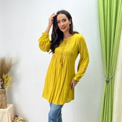 Solid color Cotton mid length skirt round neck lace embroidered fringe autumn elegant lady dress