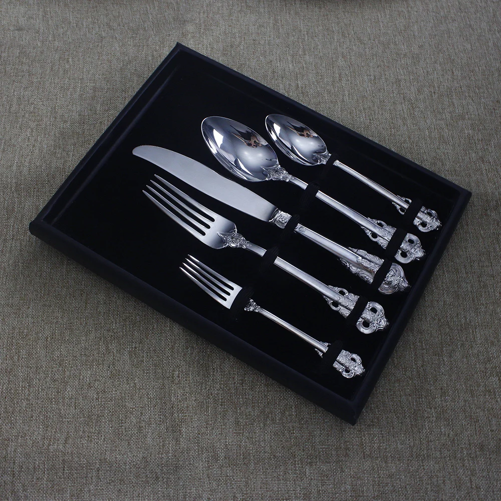 18-10 Stainless steel gold vintage Cutlery Set, Royal Luxury embossment flatware Sets