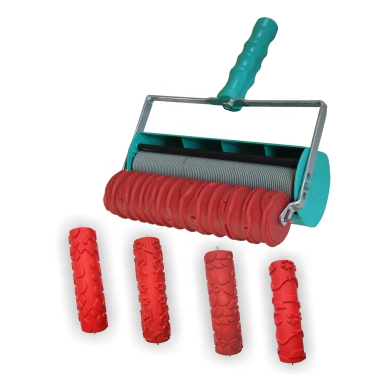 DIY red handle 3D Designs Coating Decoration patterned Ceiling Wall Paint 7 9 inch painting tools texture roller