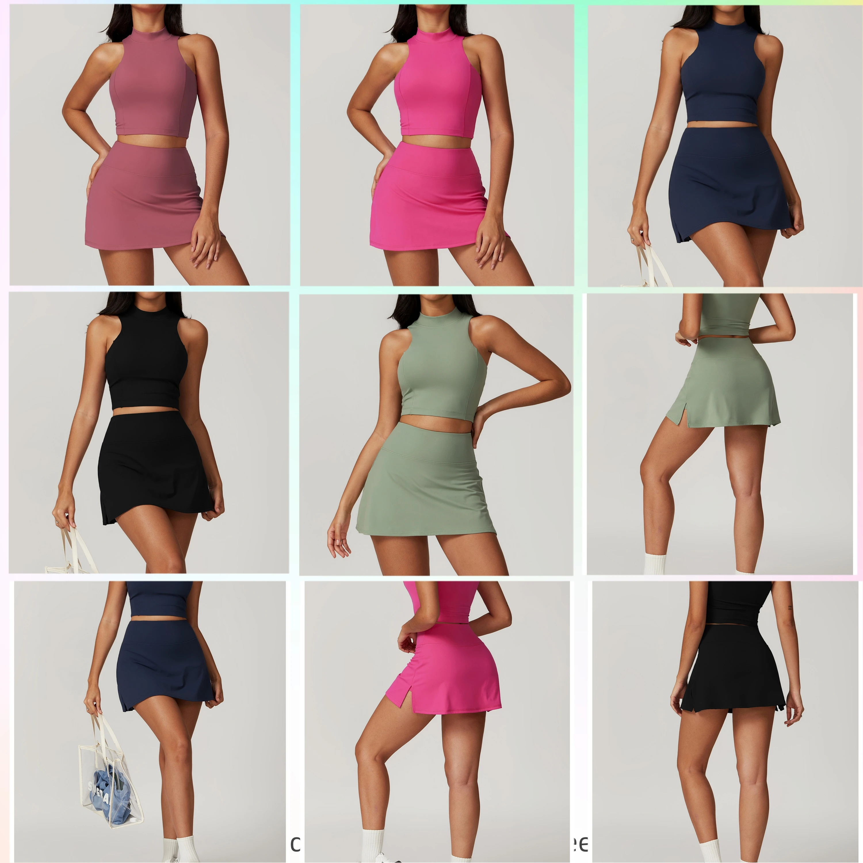 Gym Wear Women Golf Tennis Dress Wear Sleeveless Top Tennis Skirt 2 Piece Sets Sport Training Skirt Ativewear Workout Women Sets