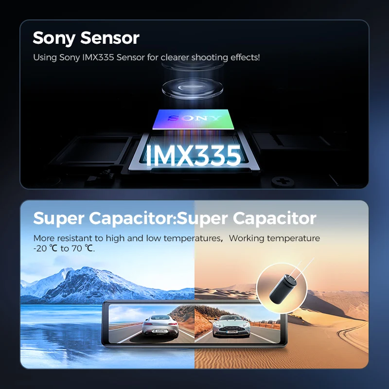 AZDOME PG18S 11.26' Touch Screen Sony Sensor 4K+FHD GPS Dash Cam 4K Auto Car Camera Mirror Dashboard Camera Universal