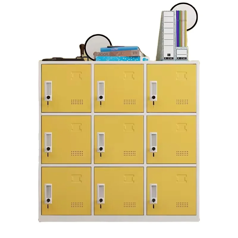 IYANEN Knock down structure yellow Color 9 doors small supermarket metal storage locker for Personal Storage Bag File cabinet
