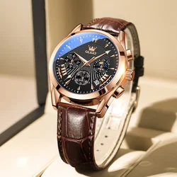 OLEVS Luxury Leather Brown Chronograph Watches for Men Quartz Wholesale Supplier Brand Wristwatches