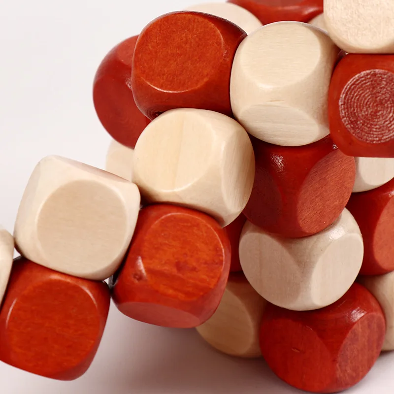 Wholesale Wooden Twist Snake Cube IQ  Brain Teaser Cube Puzzle Toy