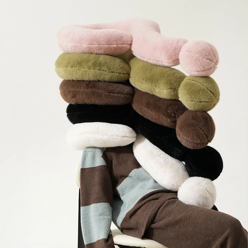 Solid Color Soft Faux Fur Question Mark Shape Cushion Pillow For Home Decor