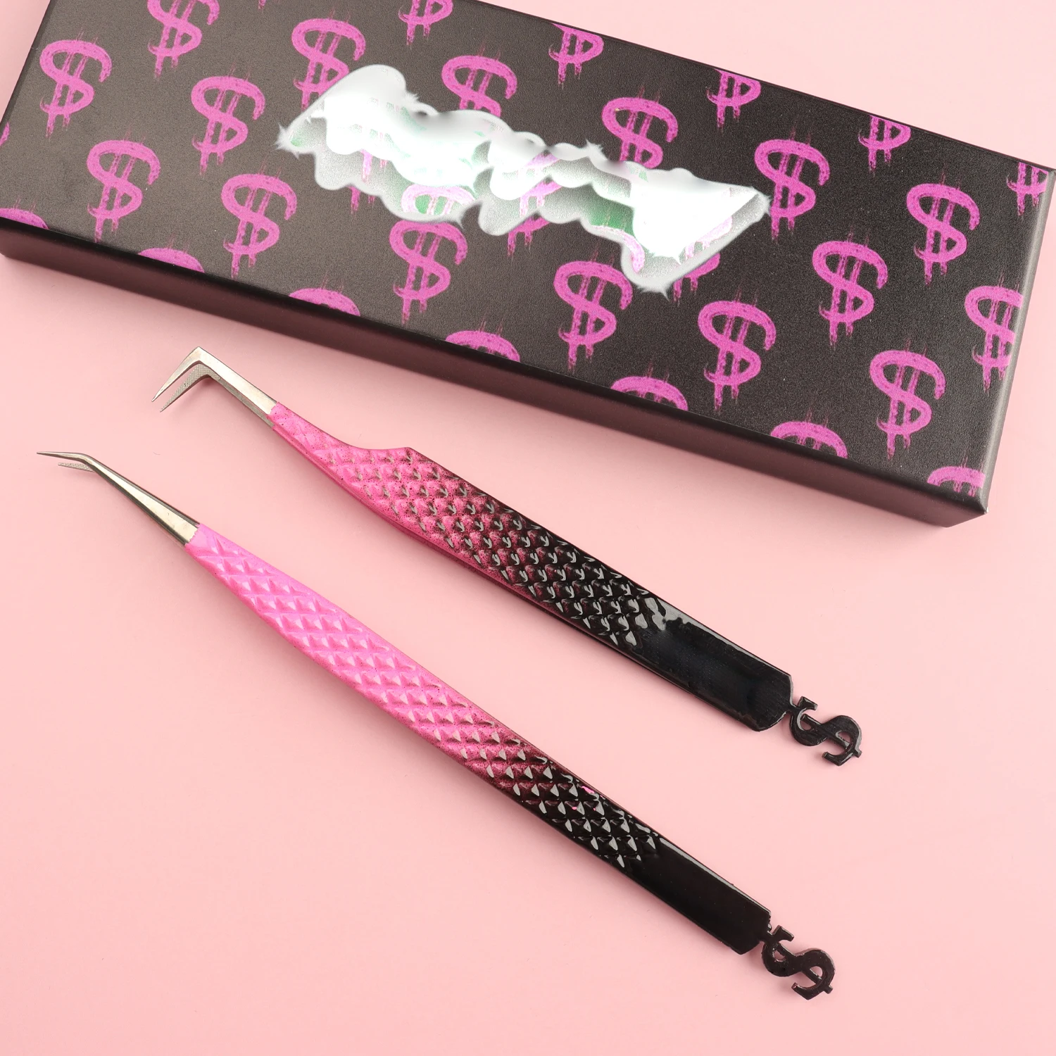 Lash Tweezers Wholesale Fiber Tip Tweezers 90 Degree Eyelash Extension Tweezer With Case