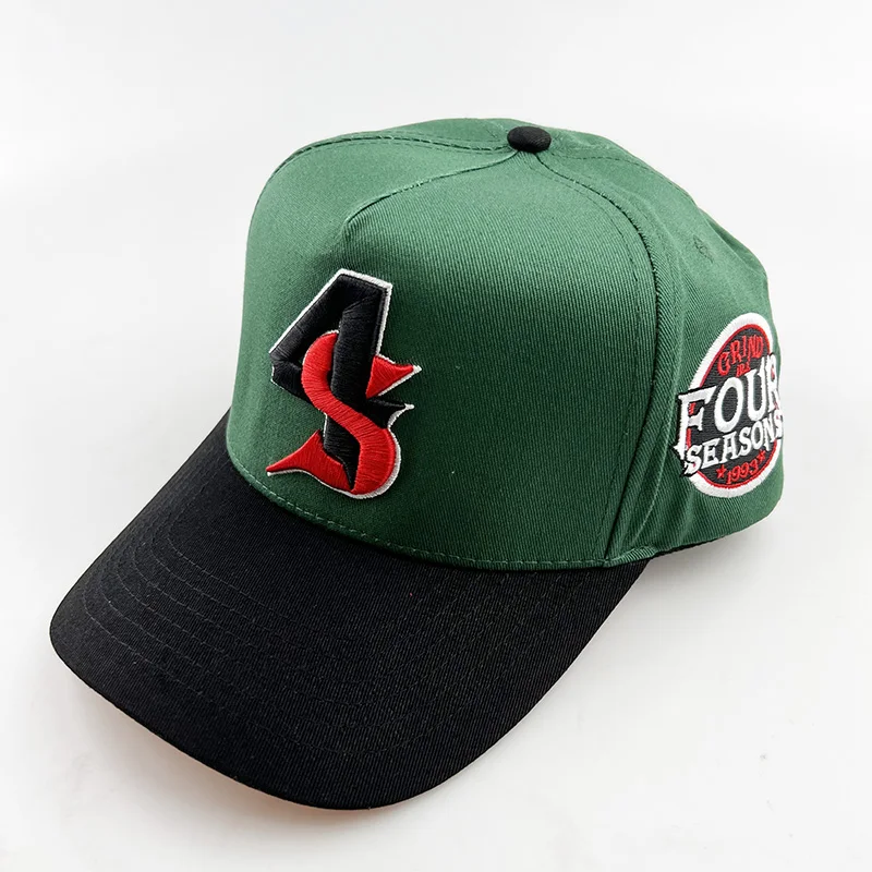 Wholesale contrast 3d puff raised embroidery red cotton 5 panel snapback baseball cap k frame 9forty cap a frame hat