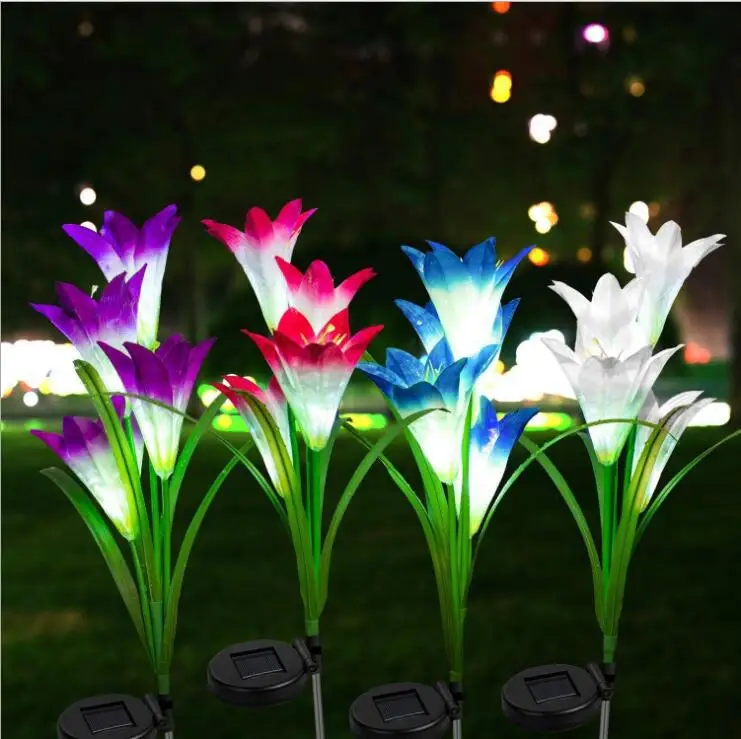 LED outdoor landscape garden lawn light solar lily simulation flower light