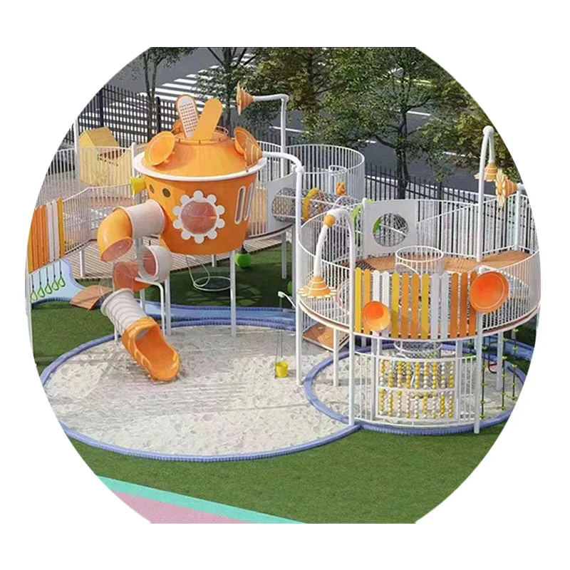 Hot Sale Outdoor Timber Playground Equipment-Wooden Backyard Playground Set with Garden Tower for Residential Use