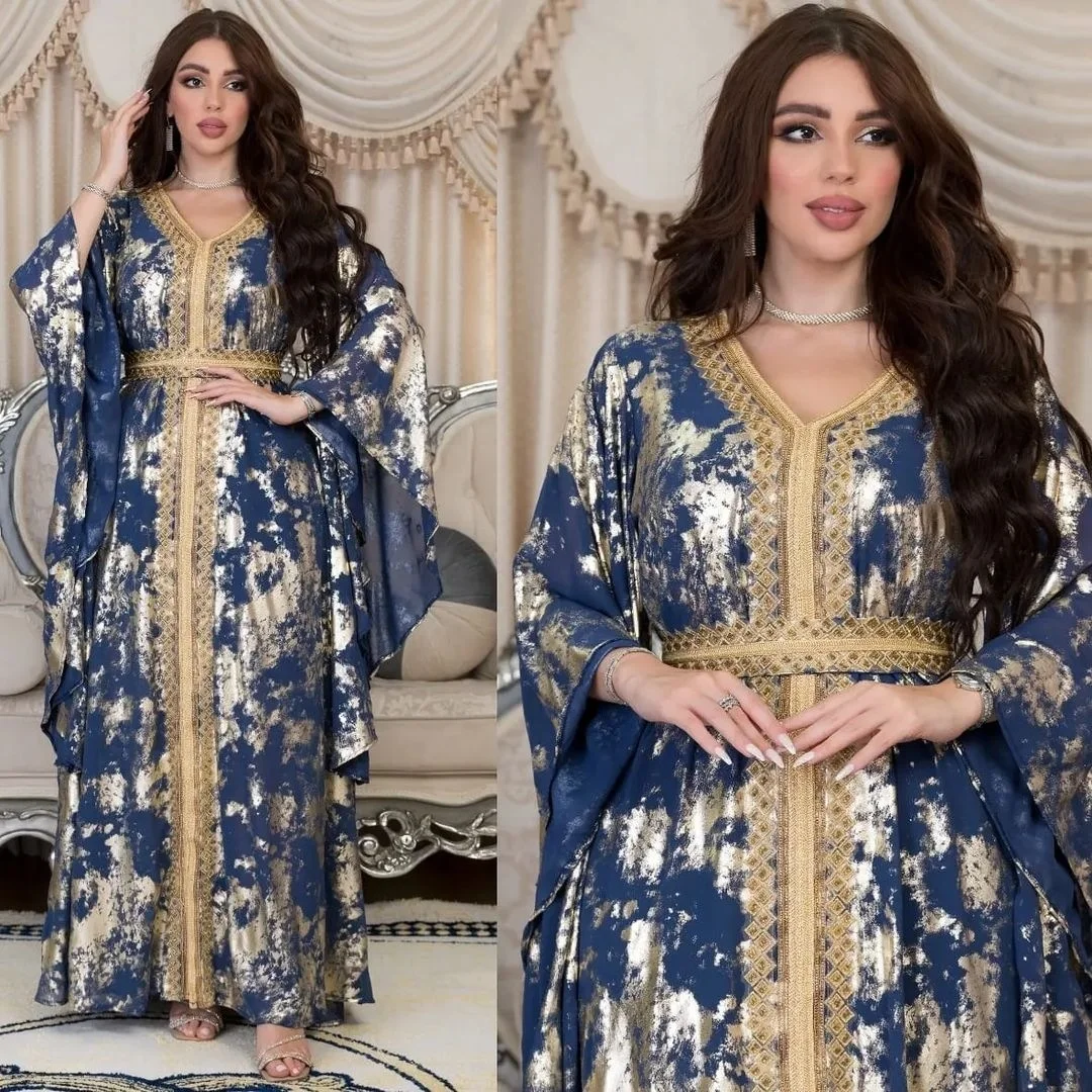Wholesale 2 Color Middle East Gilding kaftan marocain Dubai Arab Morocco Caftan Women Muslim Dress