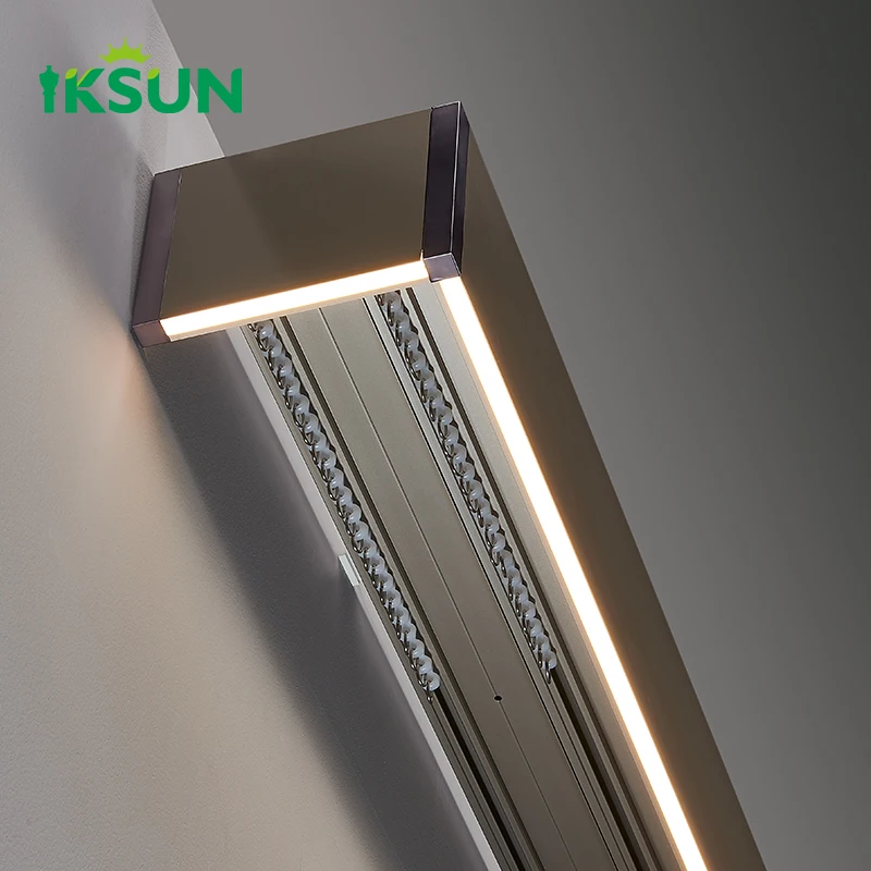 IKSUN Modern Curtain Pelmet Decoration Aluminum Ceiling mounted curtain cover box double Curtain Pelmet Track with LED Light