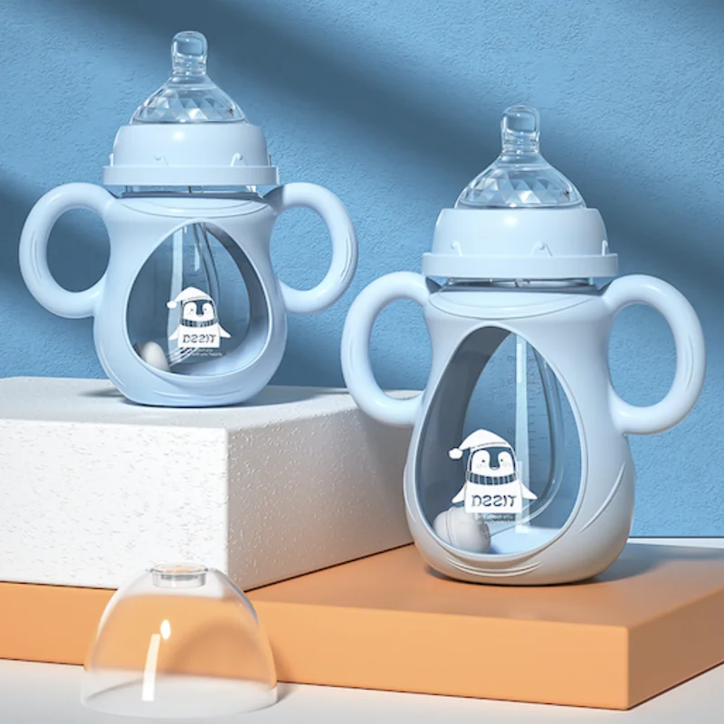 Wholesale 3 in 1 Baby Water Bottle Silicone Protective Sleeve Glass Baby Bottles Newborn 3 Spouts Baby Bottles