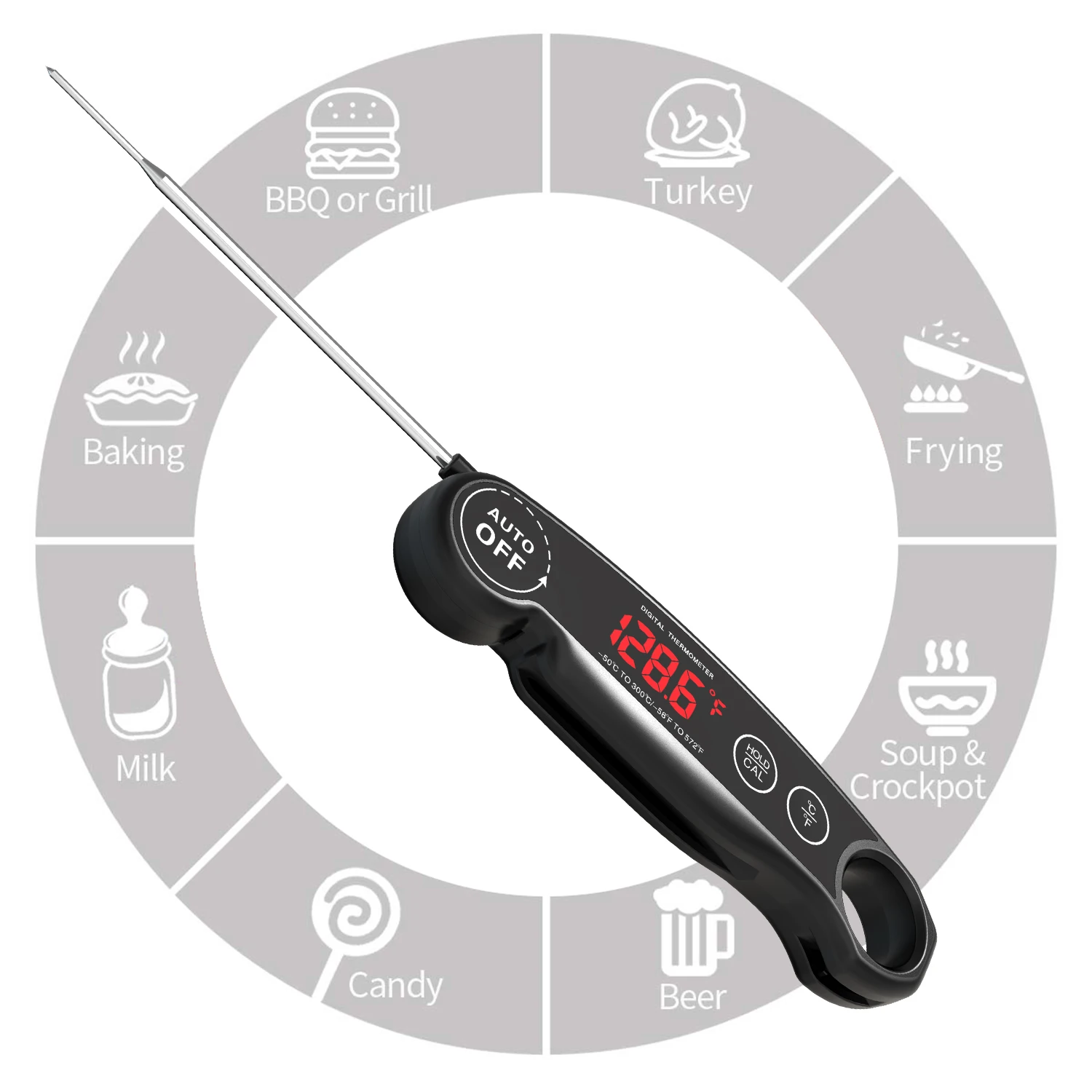 Goldgood 2023 digital meat thermometer rechargeable battery waterproof thermometer with LED display