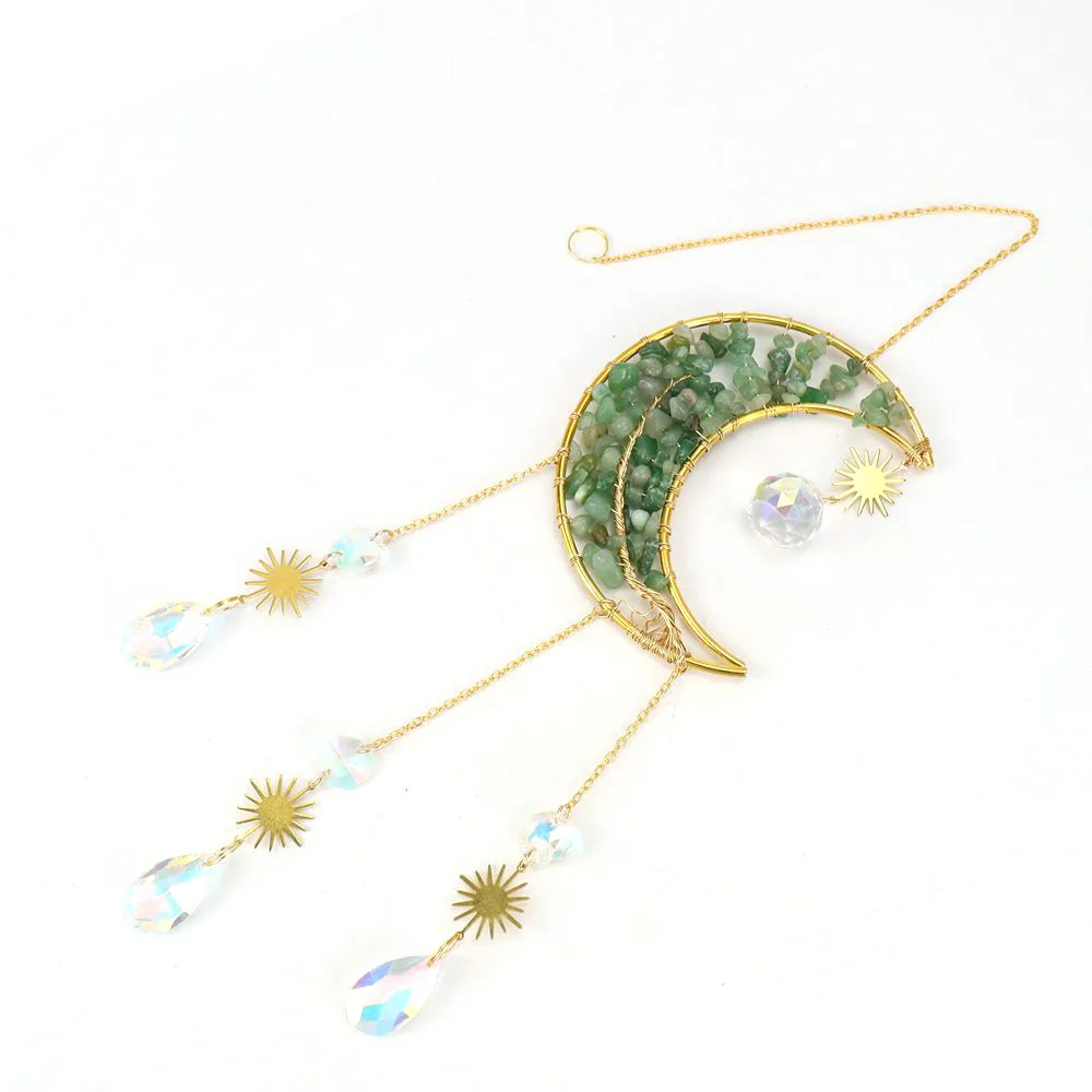 Natural Crystal Crushed Stone Life Tree Moon Sun Catcher Pendant Wind Chime Decoration Pendant Crystal Sun Catcher