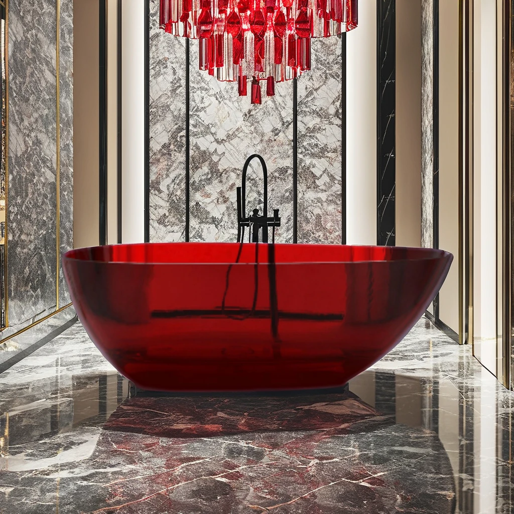 Colorful Polyester Clear Bathtub Modern Transparent Solid Surface Resin Tub Hotel Free-Standing Soaking Crystal Clear Cast