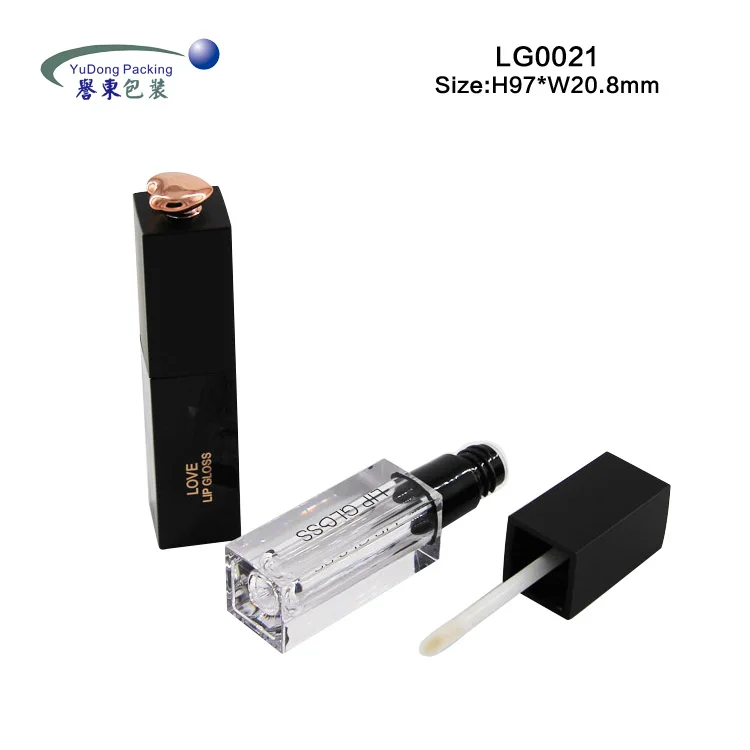 Fashion empty square lipgloss packaging luxury heart shape diamond decoration lip gloss tube