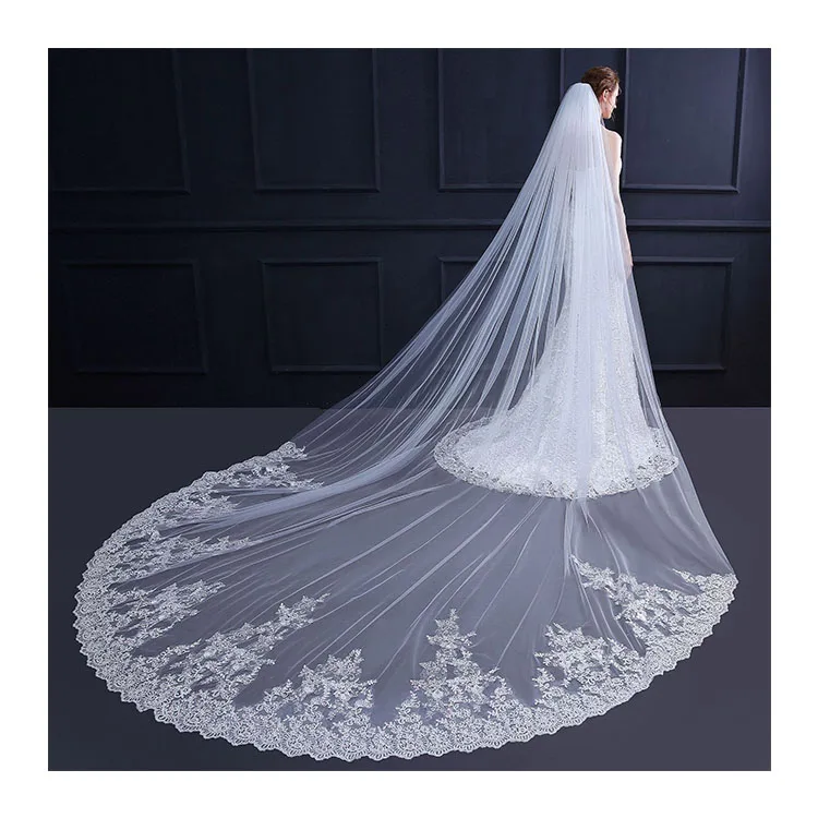 Best Price Soft Tulle Veils Cathedral Veil 3m Long Lace Wedding Bridal Veils