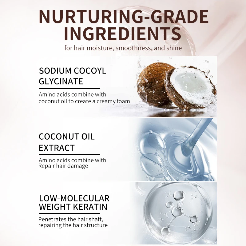 KOGEEYY 500ml Collagen Complex Infused Coconut Oil Hair Shampoo Natural Hair Care Anti Dandruff Natural Plant Extract Shampoo