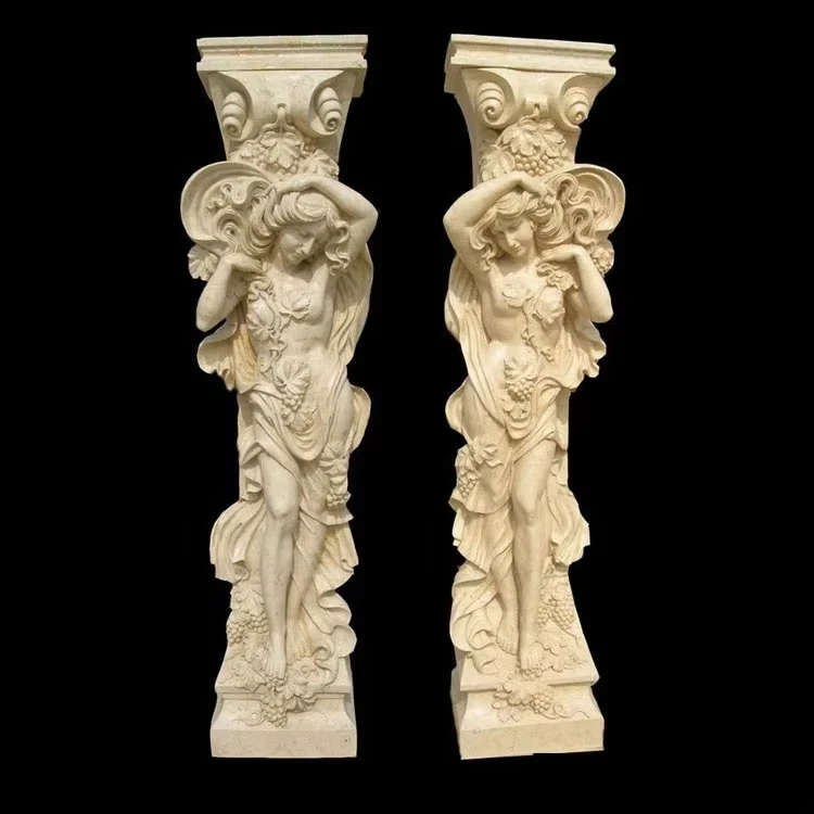 Outdoor Ldeal Arts Decorative Marble Pillars And Columns With Woman Statue Marble Woman Column
